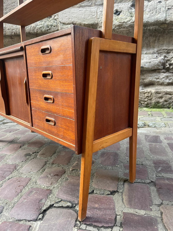 Bibliothèque Bureau scandinave en teck et hêtre années 70