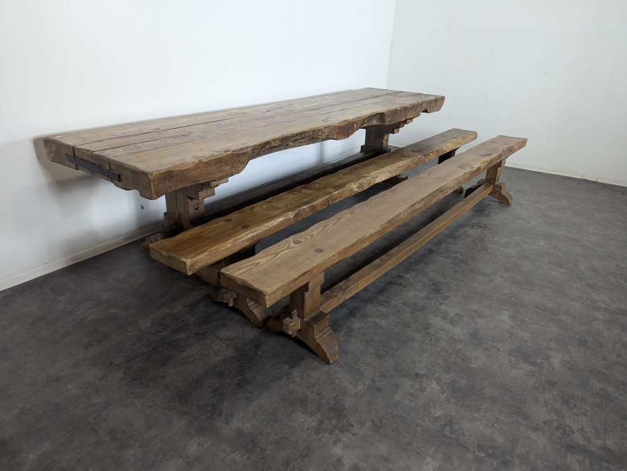 Paire de bancs monastère en Orme Massif