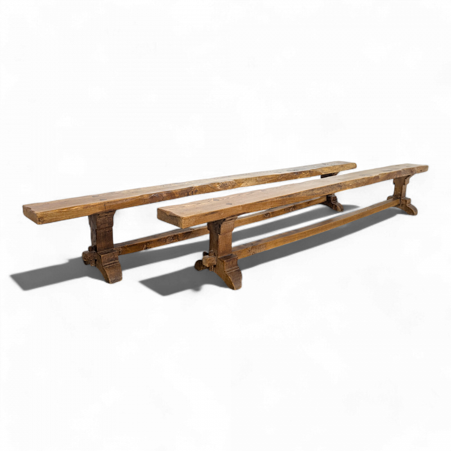 Paire de bancs monastère en Orme Massif