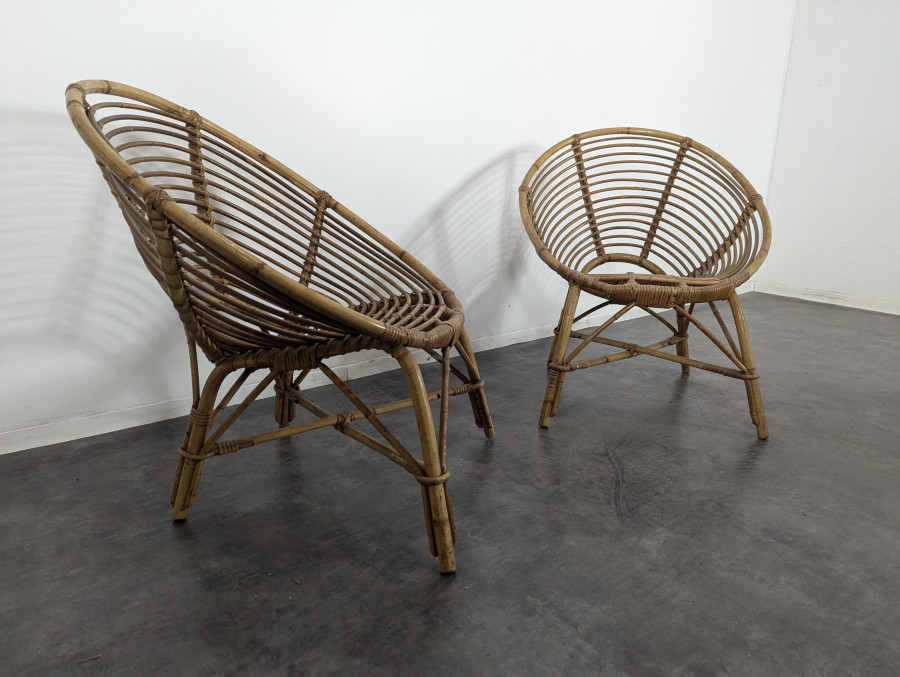 Paire de fauteuils en Rotin