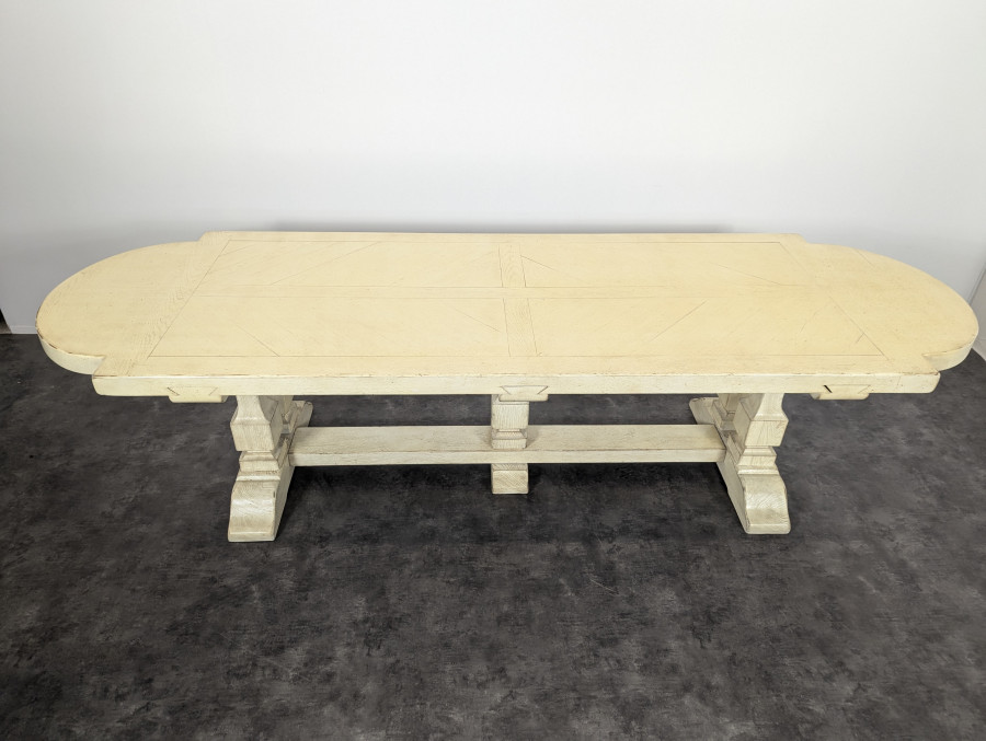 Table de monastère cérusée blanc cassé