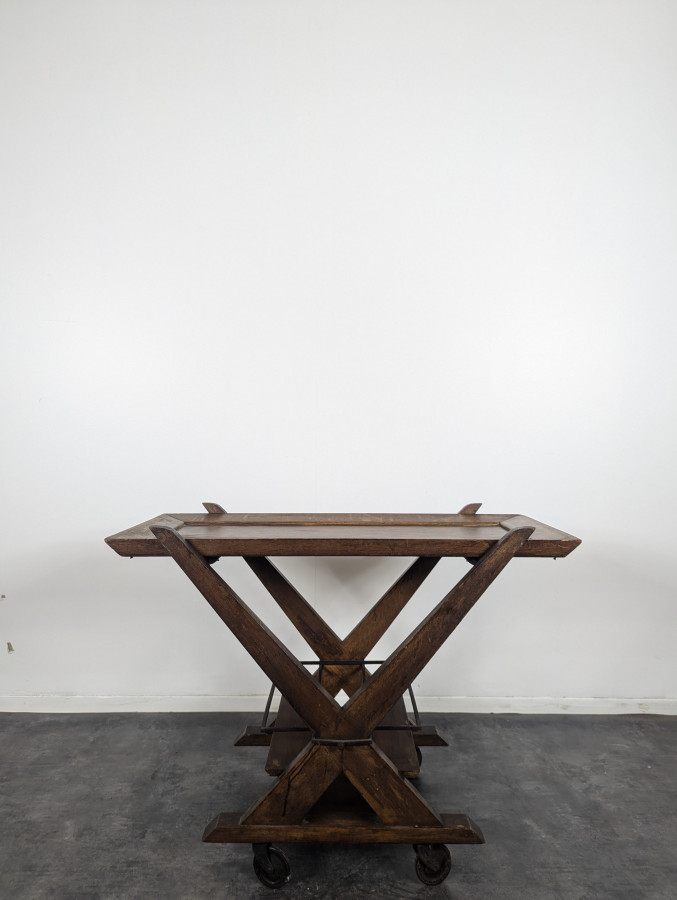 Table roulante Desserte en chêne des années 50