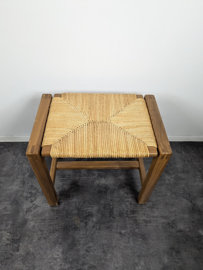 Tabouret paillé Maison Regain en orme massif