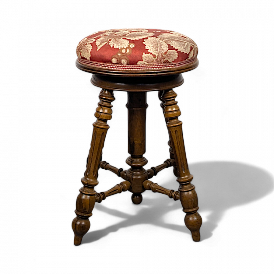 Tabouret de piano en noyer massif fin XIXe