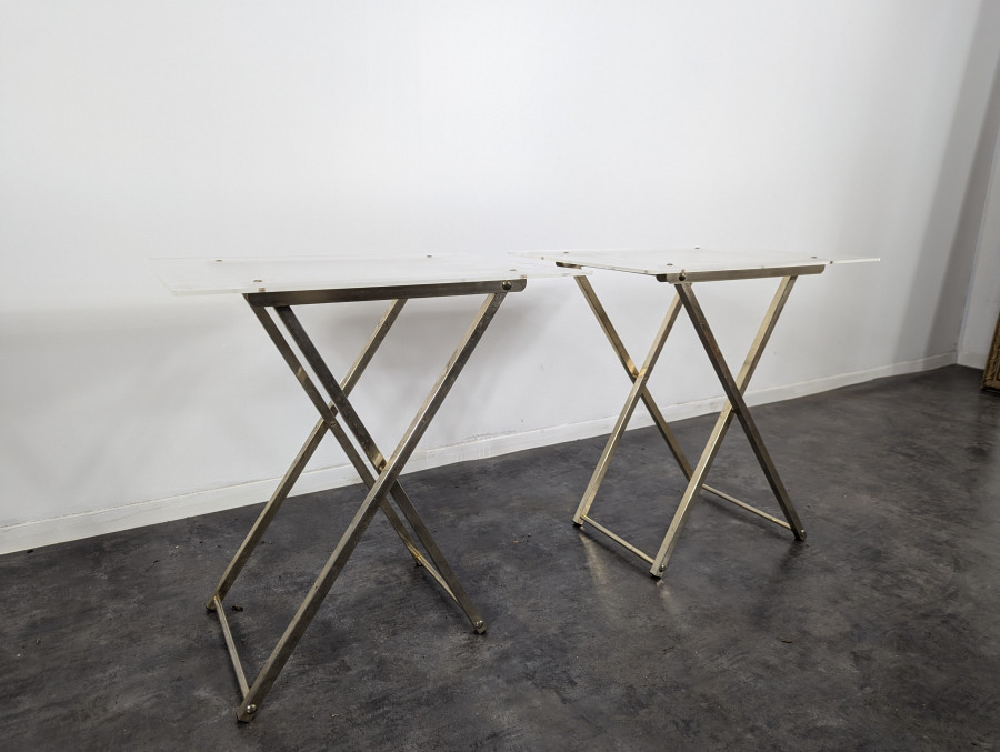 Paire de table d'appoint dorées années 80