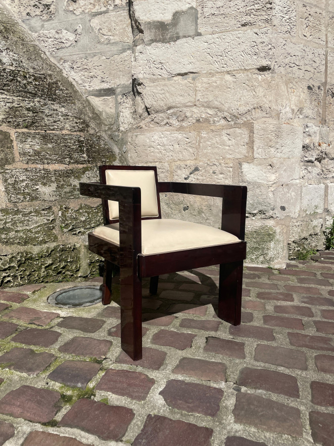 Paire de fauteuils Art Déco en Acajou et Skaï