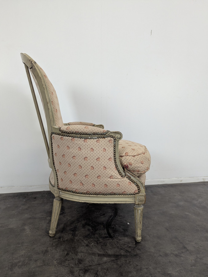 Fauteuil Bergère d'époque Louis XVI réchampie
