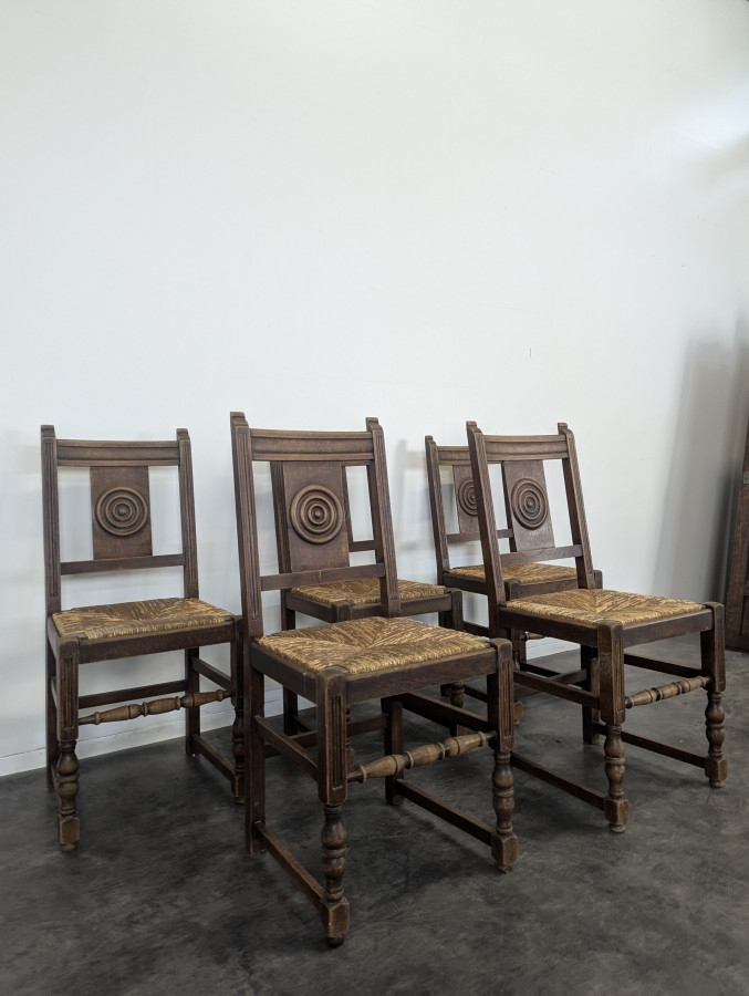 Série de 5 chaises brutalistes DLG Dudouyt