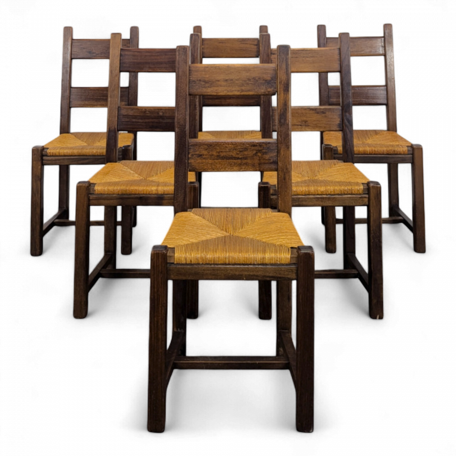Série de 6 chaises paillées en chêne