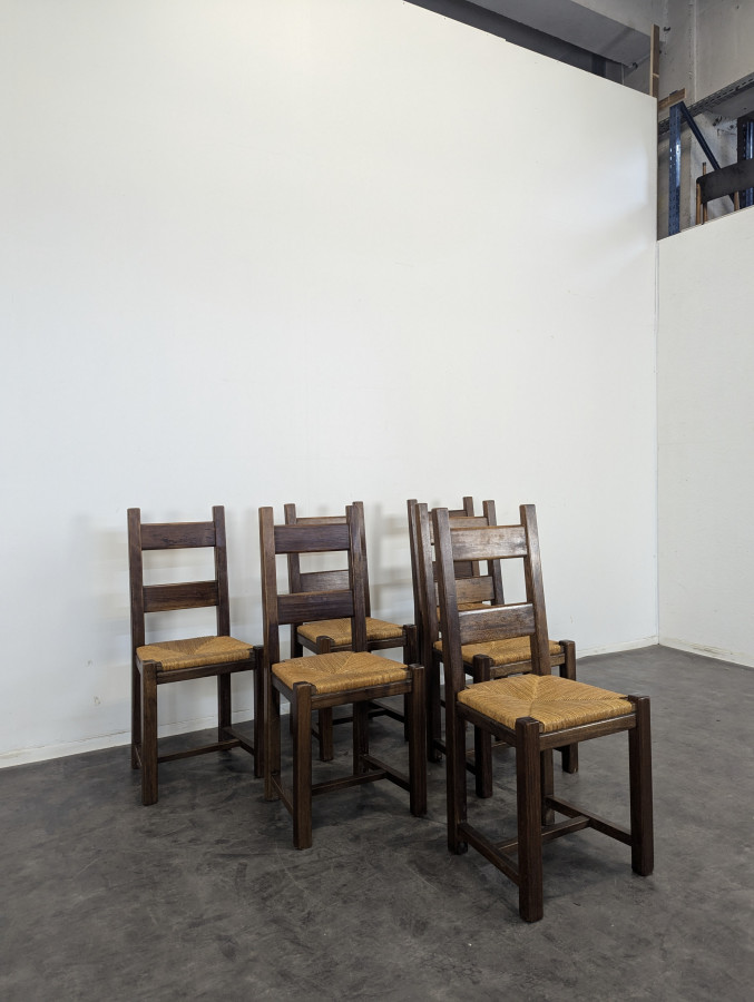 Série de 6 chaises paillées en chêne