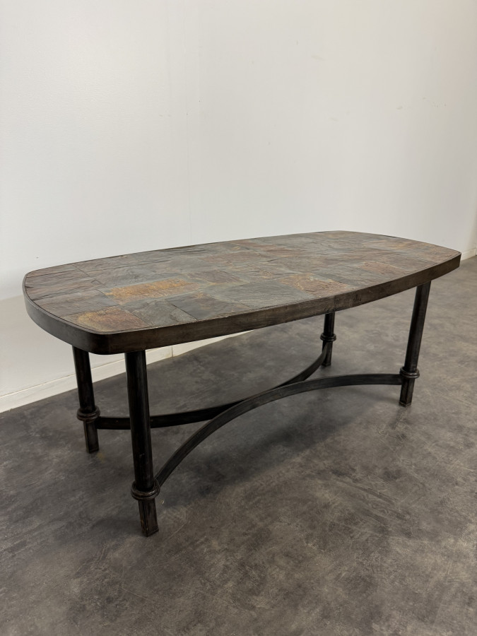 Table basse en fer forgé et plateau en ardoises