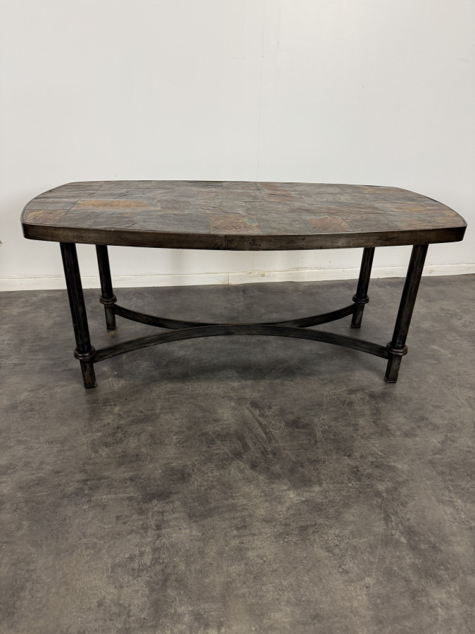 Table basse en fer forgé et plateau en ardoises