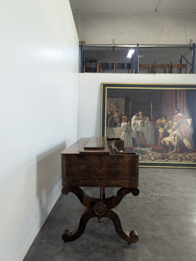 Piano-Forte en Acajou piétement à double balustre et pédalier à lyre