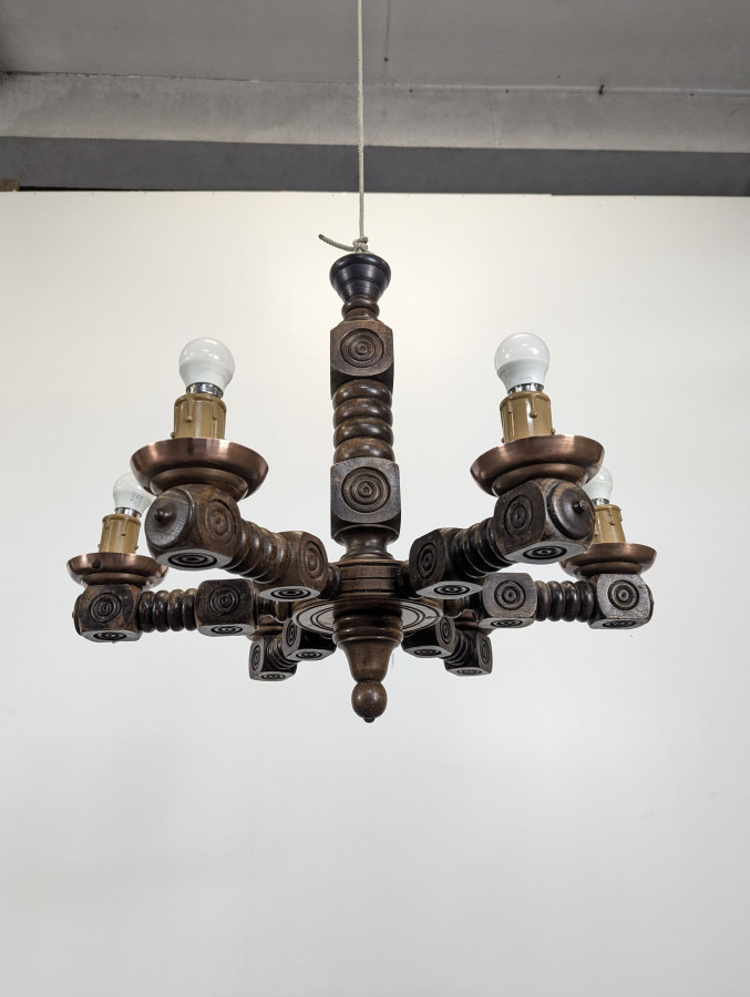 Lustre en chêne massif sclupté DLG Dudouyt