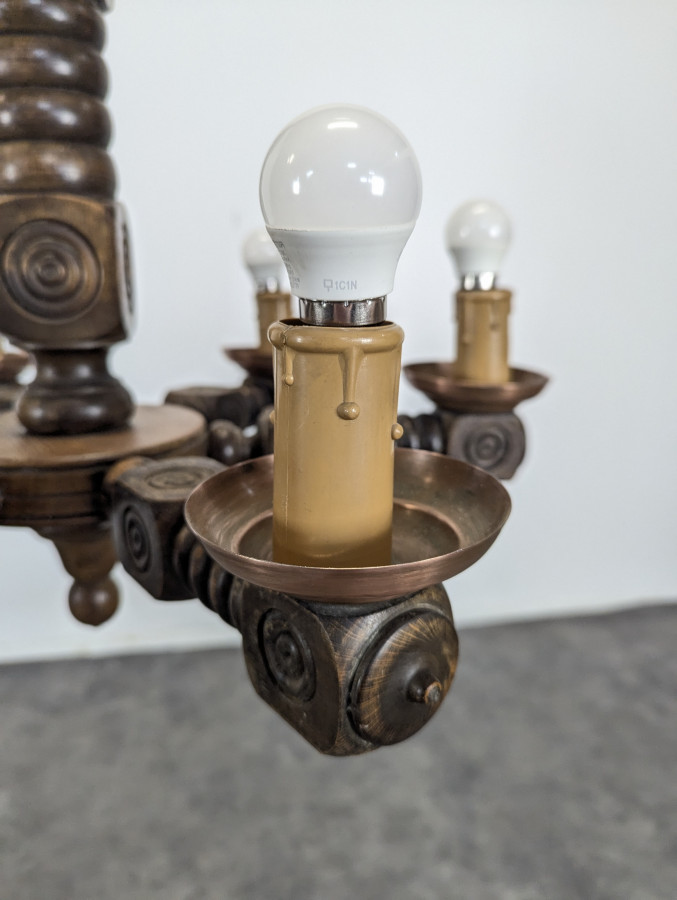 Lustre en chêne massif sclupté DLG Dudouyt
