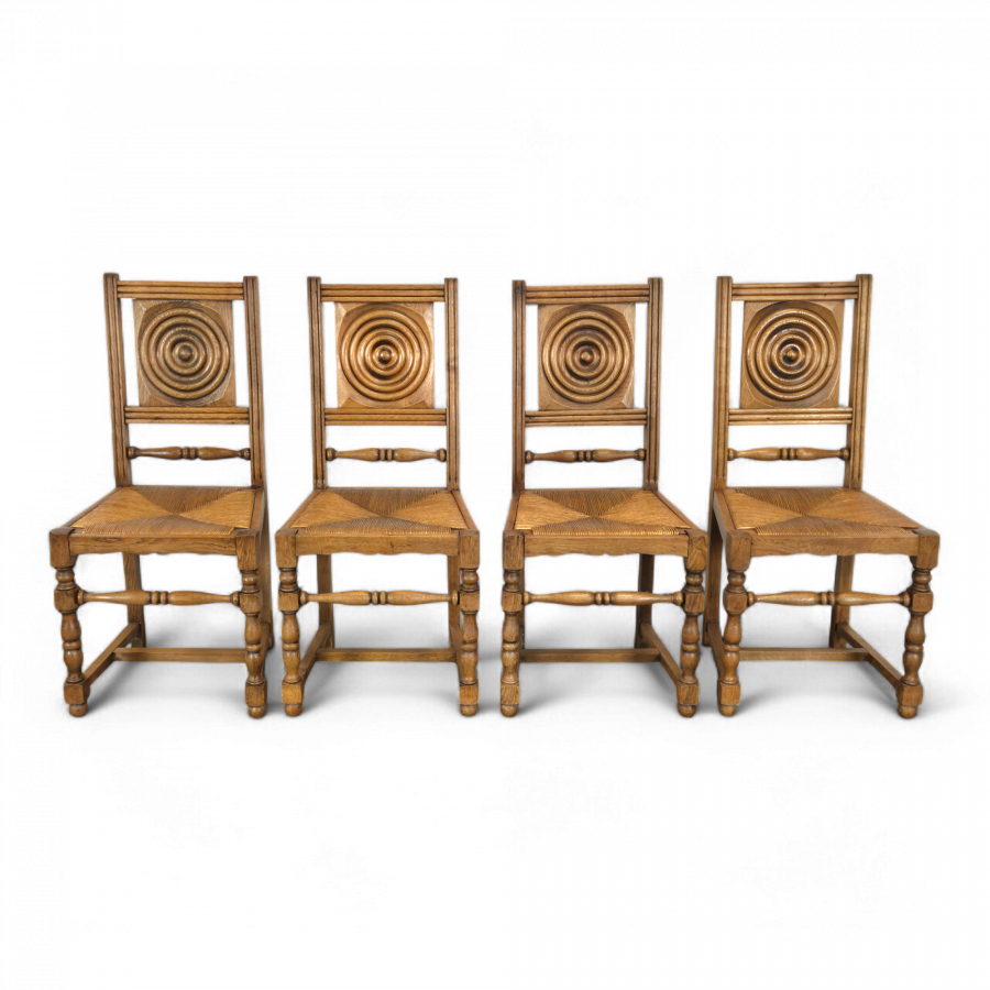 Série de 4 chaises en chêne massif sclupté DLG Dudouyt