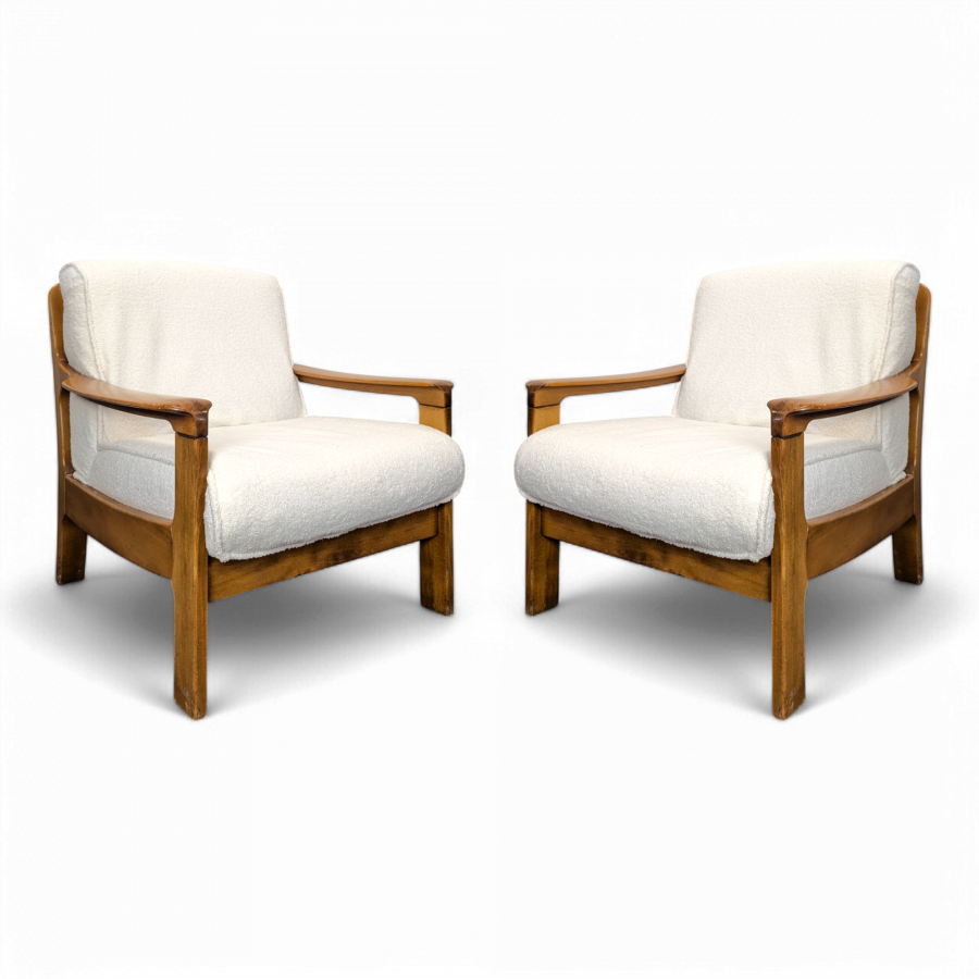 Paire de fauteuils Danois années 80 tissu bouclette