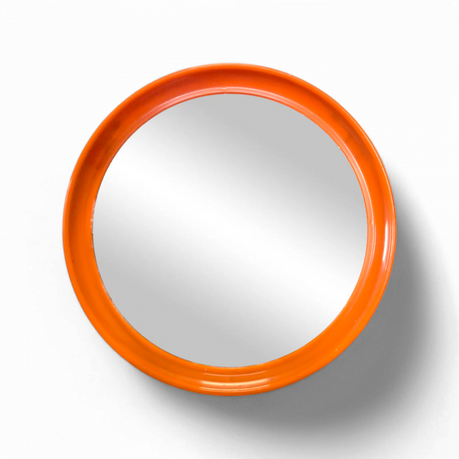 Miroir rond orange pop années 70
