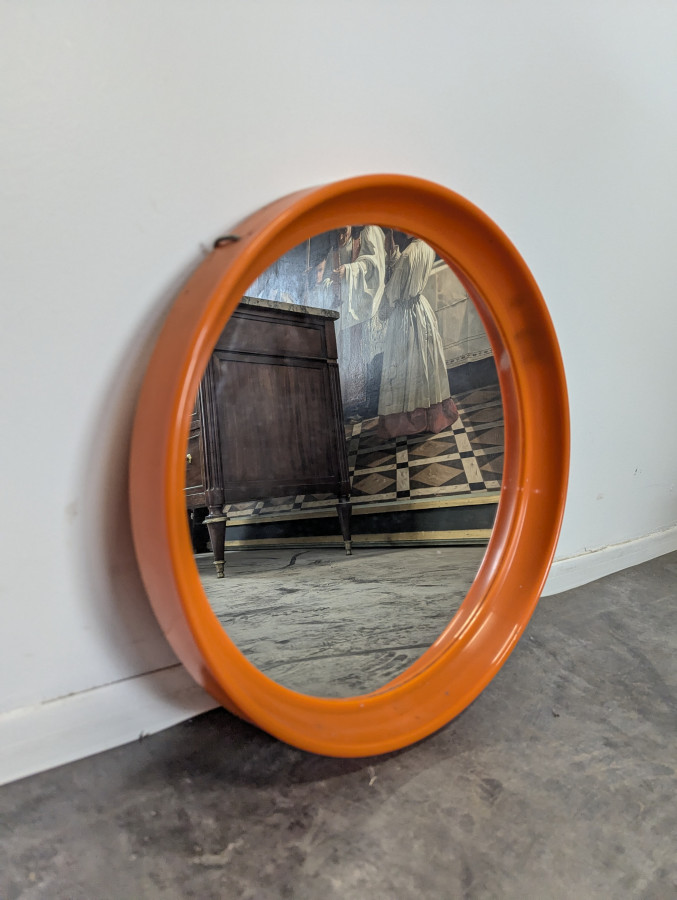Miroir rond orange pop années 70