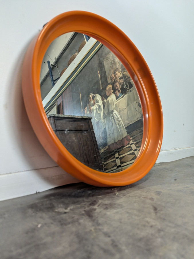 Miroir rond orange pop années 70