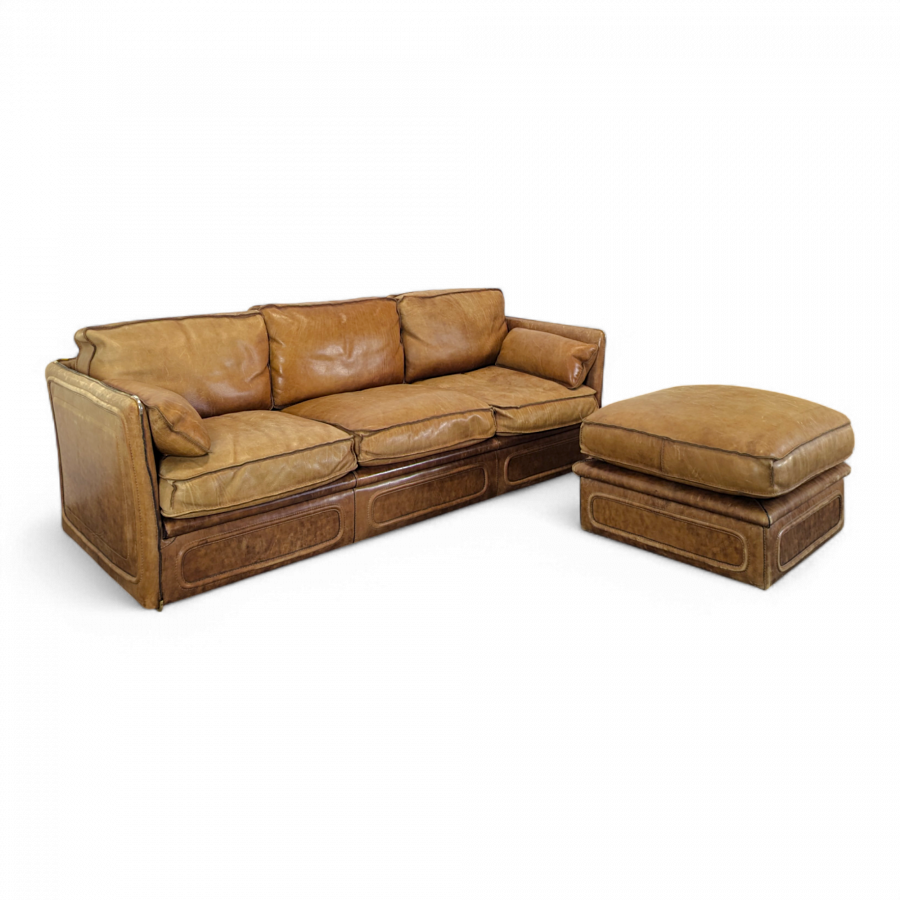 Canapé 3 places et Ottoman Roche Bobois années 80 en cuir