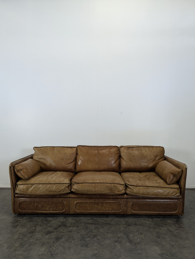 Canapé 3 places et Ottoman Roche Bobois années 80 en cuir