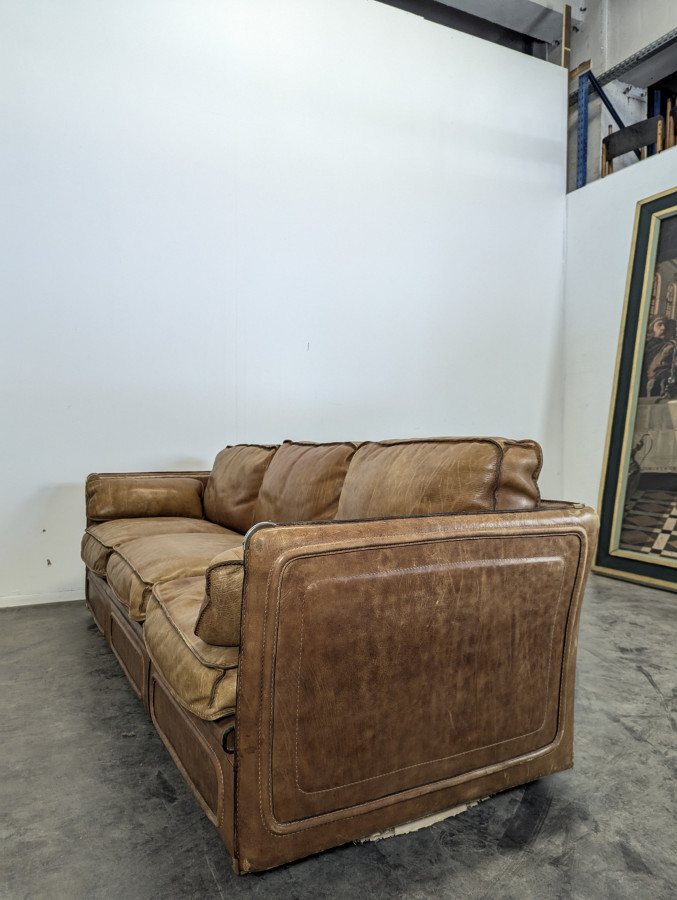 Canapé 3 places et Ottoman Roche Bobois années 80 en cuir