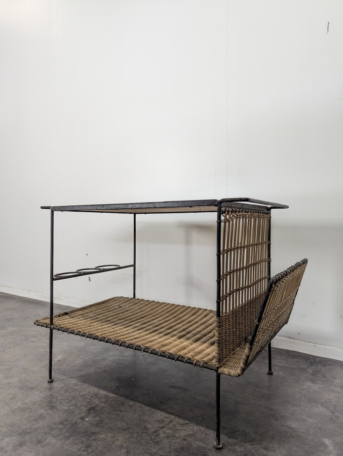 Table basse en rotin et céramique années 50