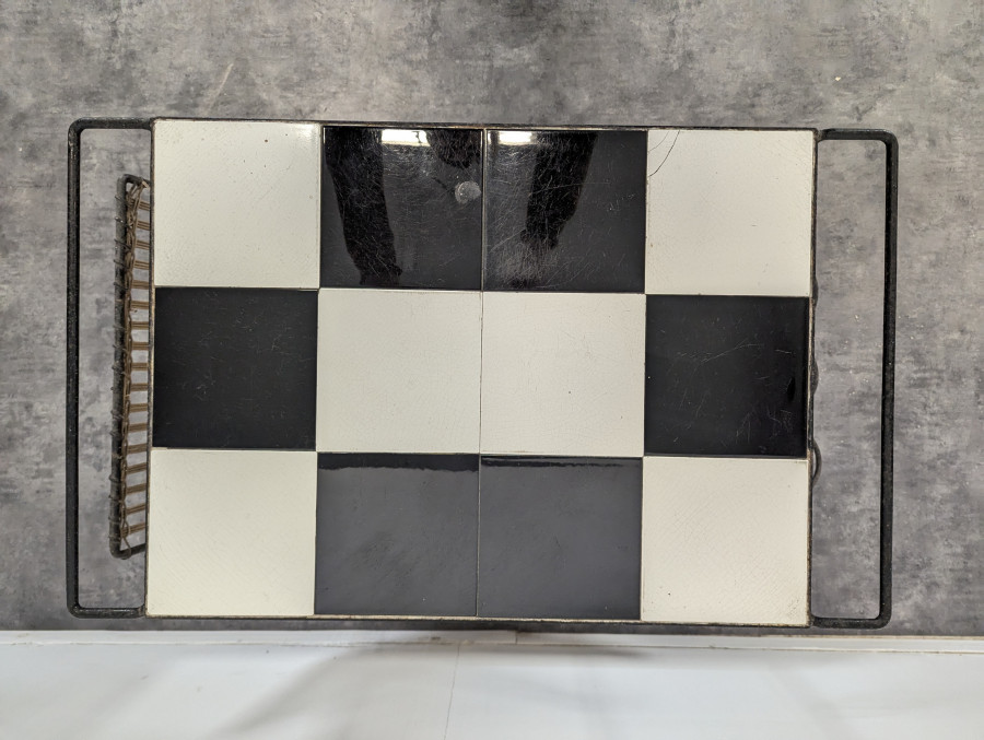 Table basse en rotin et céramique années 50