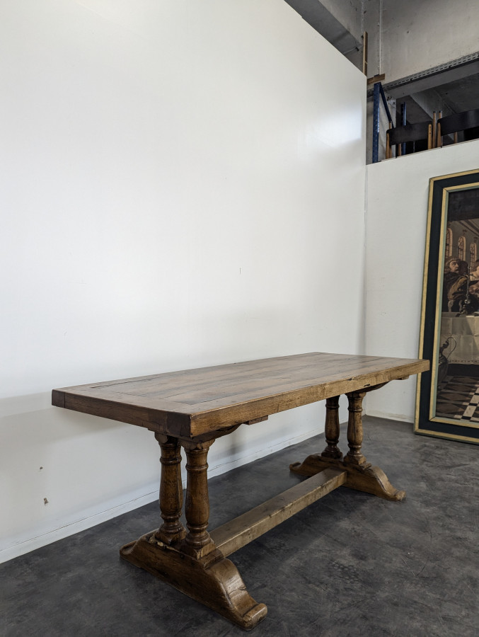 Table de monastère en chêne massif à 2 colonnes