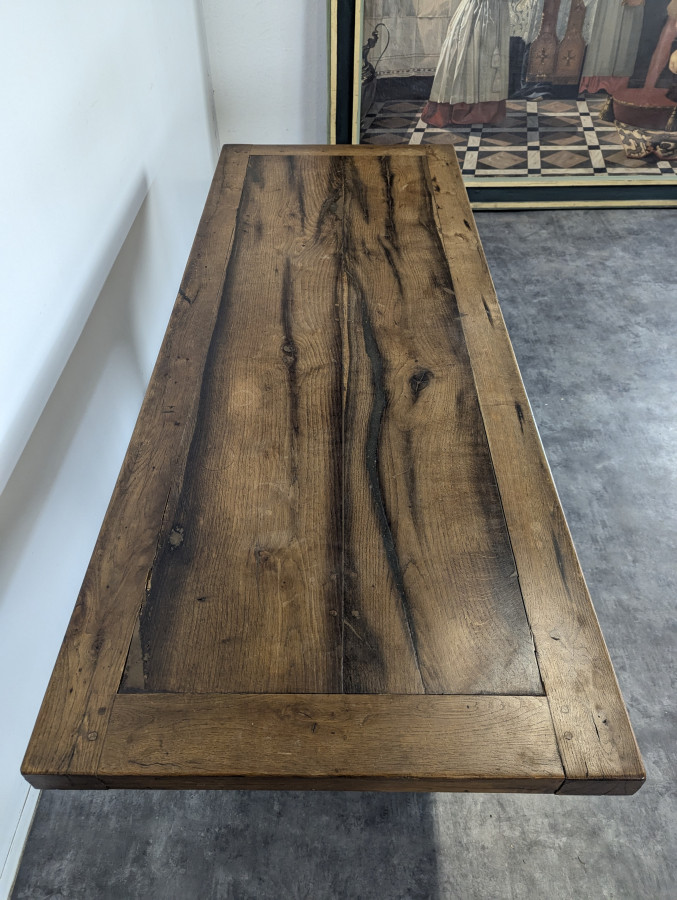 Table de monastère en chêne massif à 2 colonnes