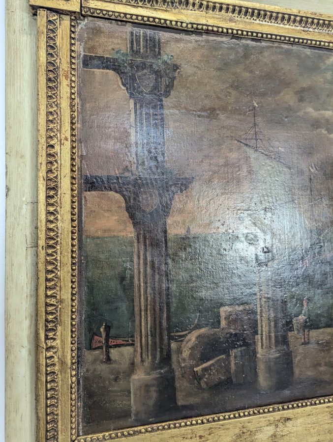 Miroir trumeaux patiné à décors antiques du XIX ème