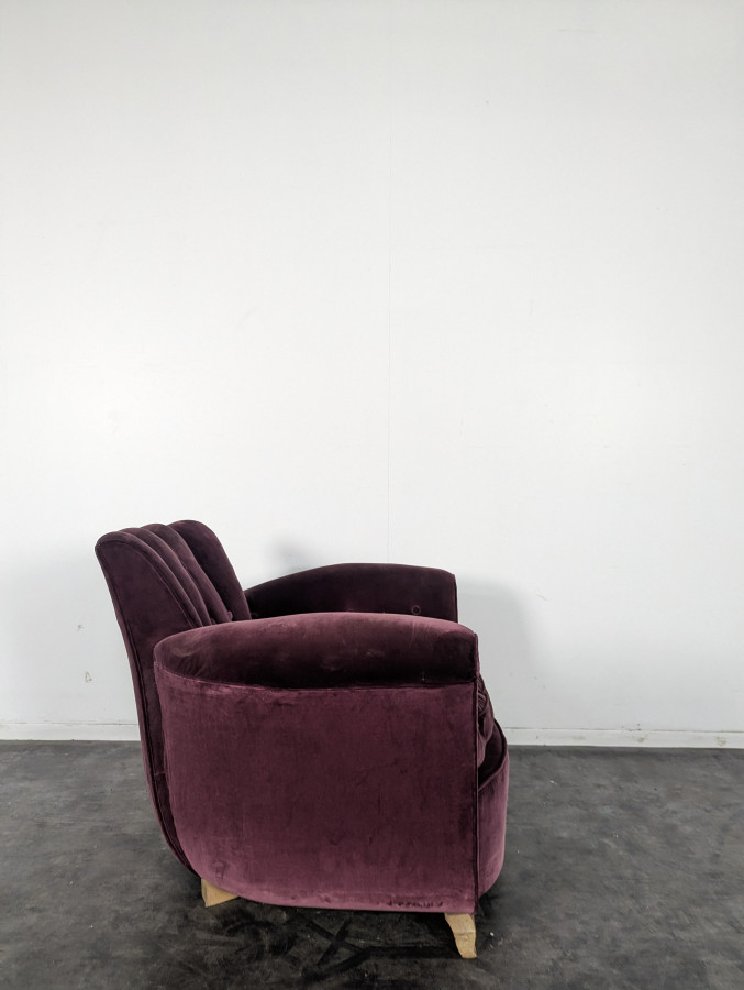 Fauteuil Art Déco en velours Aubergine
