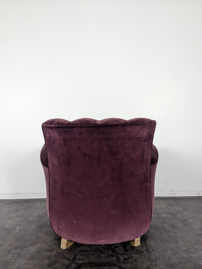 Fauteuil Art Déco en velours Aubergine