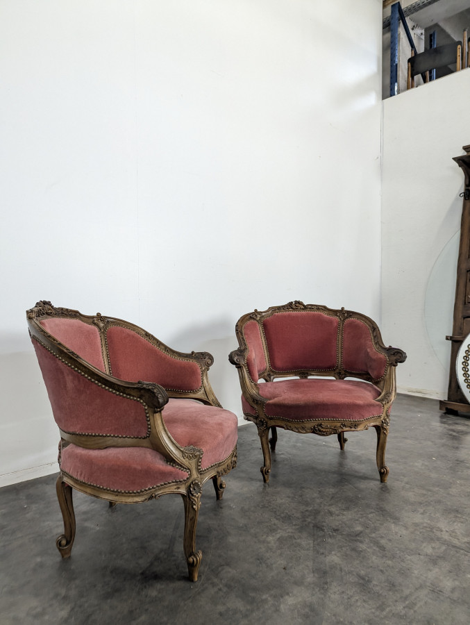 Paire de fauteuils marquises de style Louis XV en Noyer sculpté