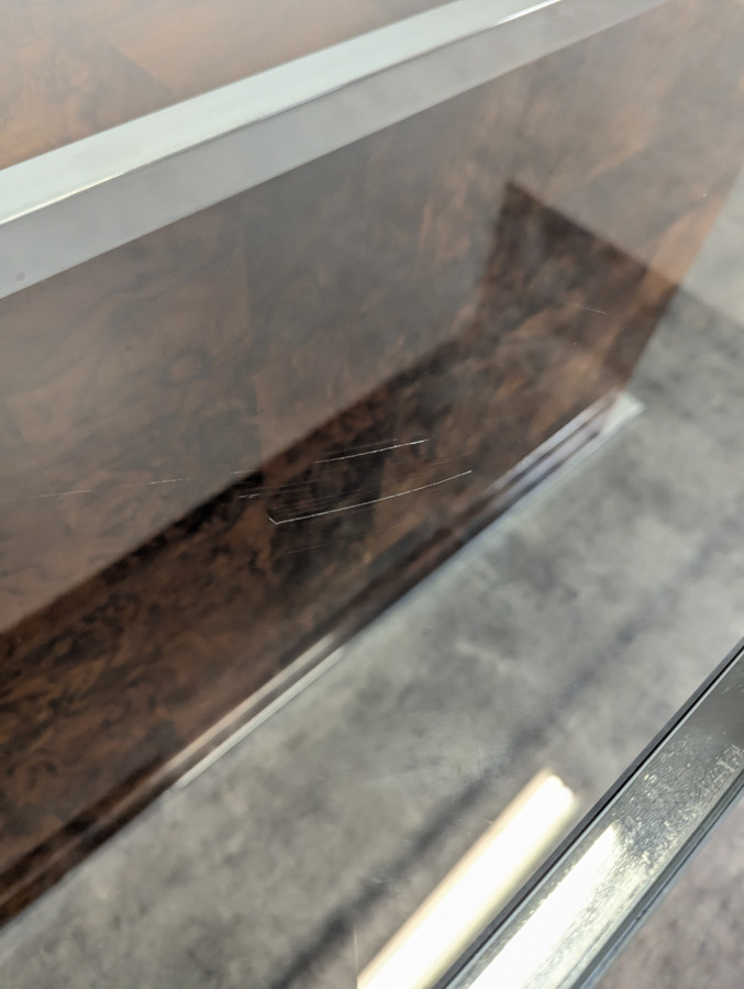 Table en loupe d'amboine de Romeo Rega pour Mario Sabot