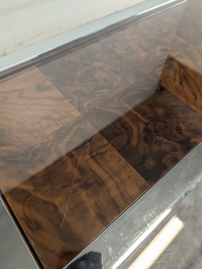 Table en loupe d'amboine de Romeo Rega pour Mario Sabot