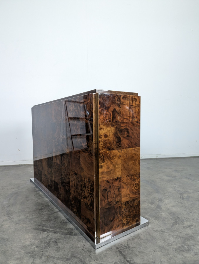 Table en loupe d'amboine de Romeo Rega pour Mario Sabot