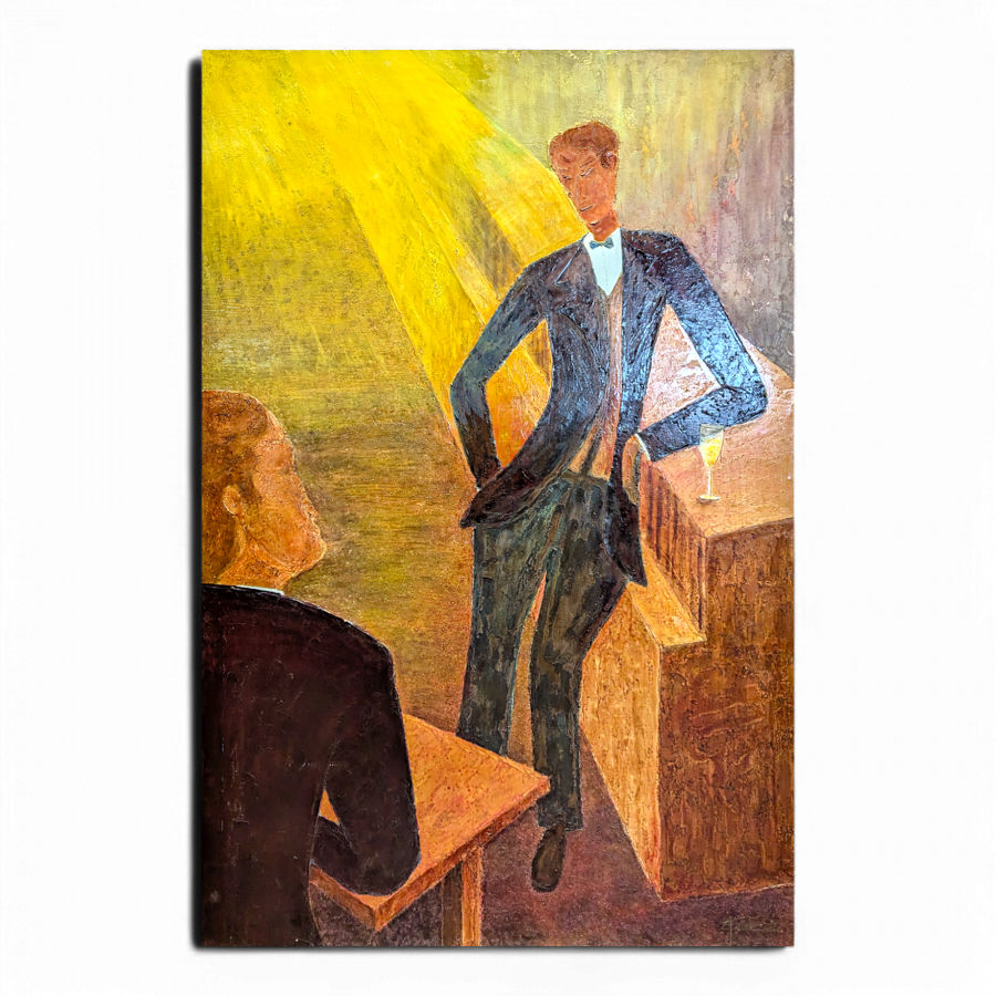 Tableau scène de bar par A. Gueno « Ymoa » 1998