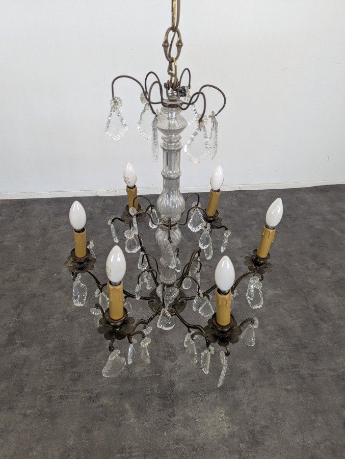 Lustre à pampille de cristal à 6 feux
