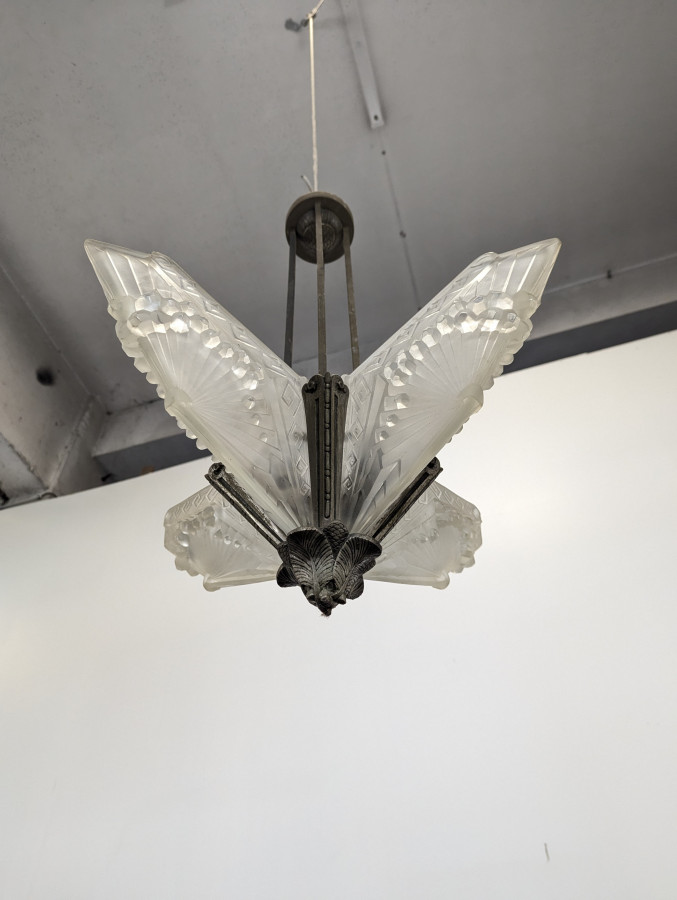 Lustre Art déco géométrique signé par Schneider