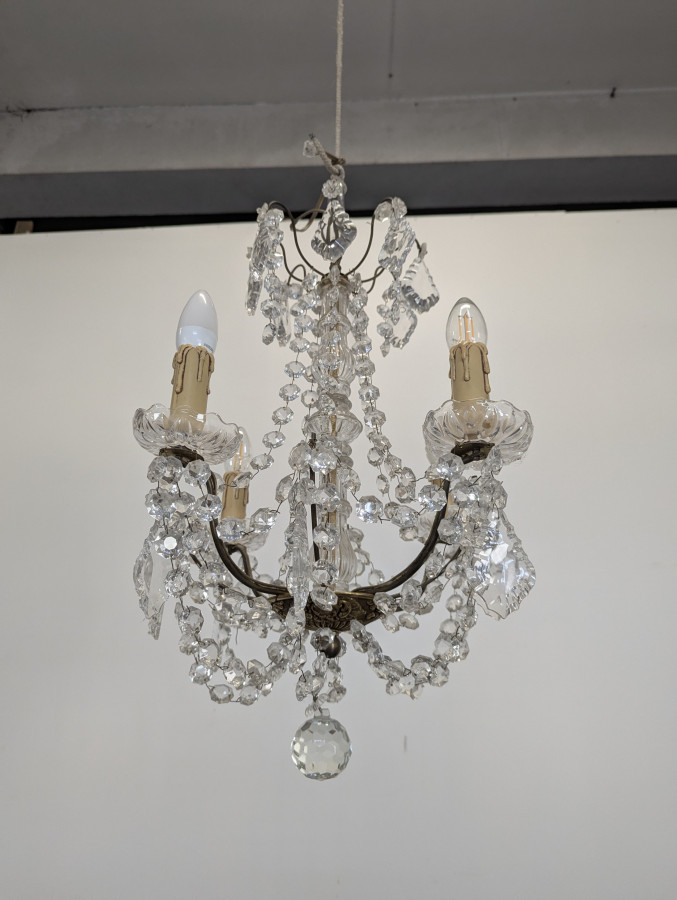Lustre à pampilles en cristal 4 feux début 20 ème