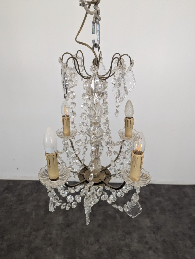 Lustre à pampilles en cristal 4 feux début 20 ème