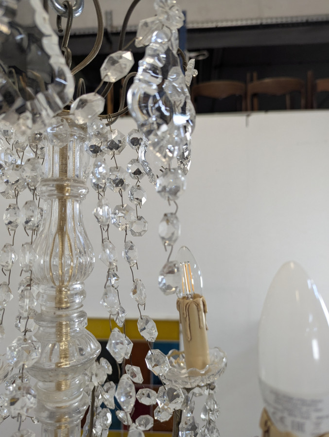 Lustre à pampilles en cristal 4 feux début 20 ème
