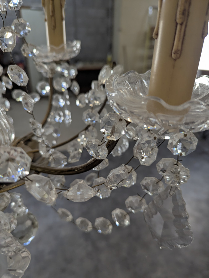 Lustre à pampilles en cristal 4 feux début 20 ème
