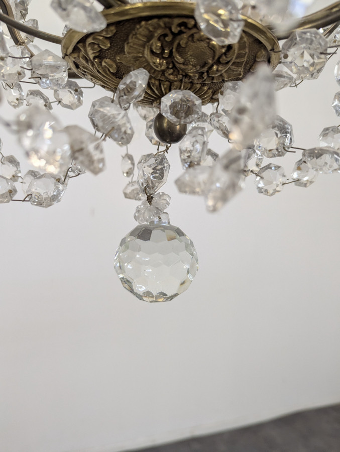 Lustre à pampilles en cristal 4 feux début 20 ème