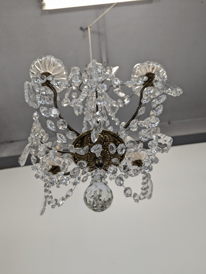 Lustre à pampilles en cristal 4 feux début 20 ème