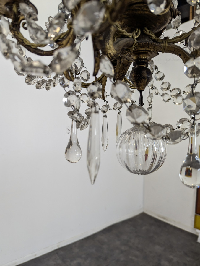 Lustre à pampille en cristal et bronze du XIX ème