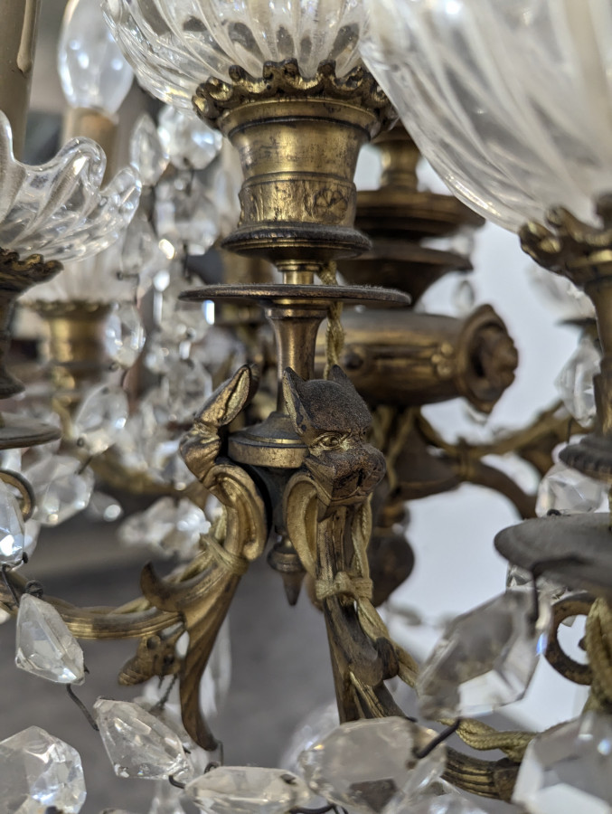 Lustre à pampille en cristal et bronze du XIX ème