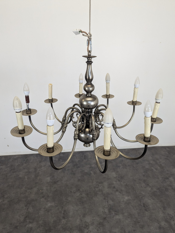 Lustre Hollandais à 10 feux en Laiton étamé